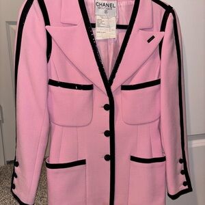 Chanel Pink Blazer with Black Trim Sz 34 Xs